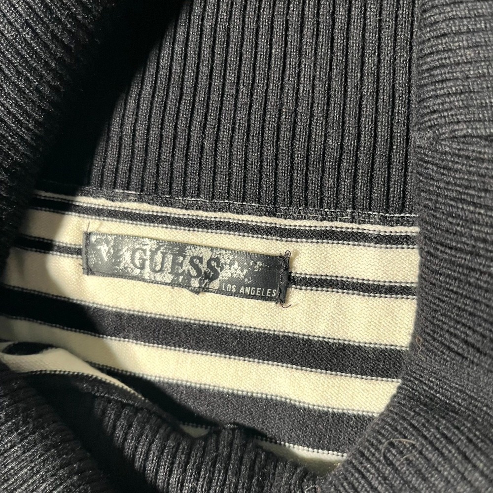 Guess Los Angeles Sweater Dress Womens Small Black White Fold Over Off Shoulder - Picture 6 of 8
